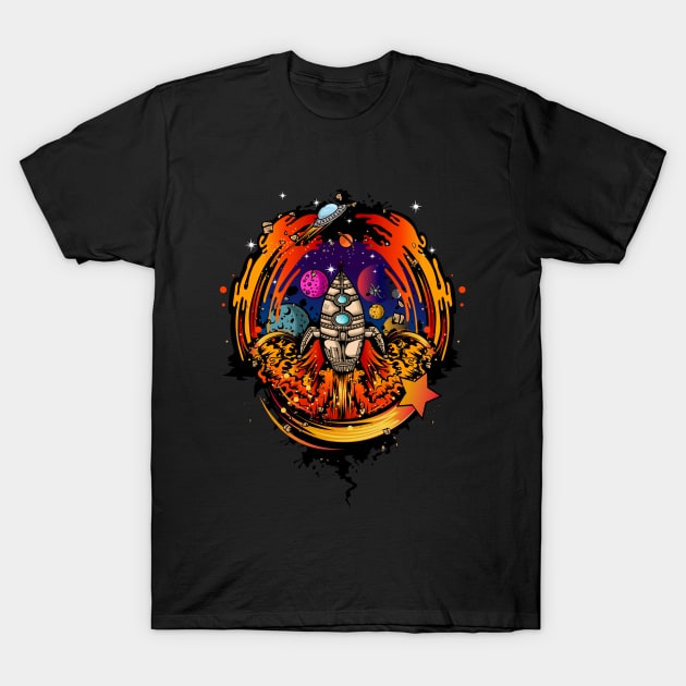 Blast Off Spaceship T-Shirt by adamzworld